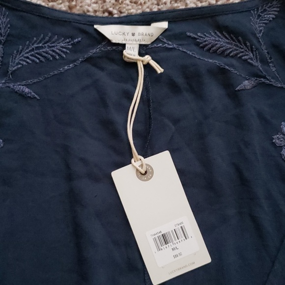 NWT Lucky Brand Embroidered Tie Front Top Sz M/L - Picture 6 of 8